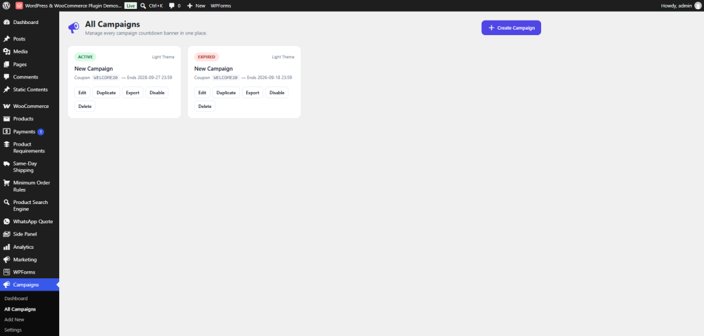 WooCommerce Campaign Countdown Timer