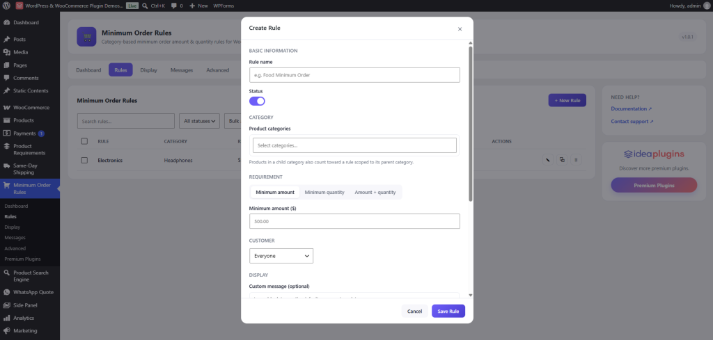 WooCommerce Category-Based Minimum Order Rules