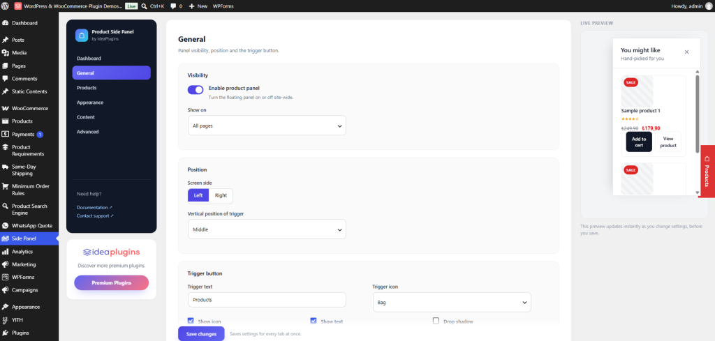 WooCommerce Product Side Panel